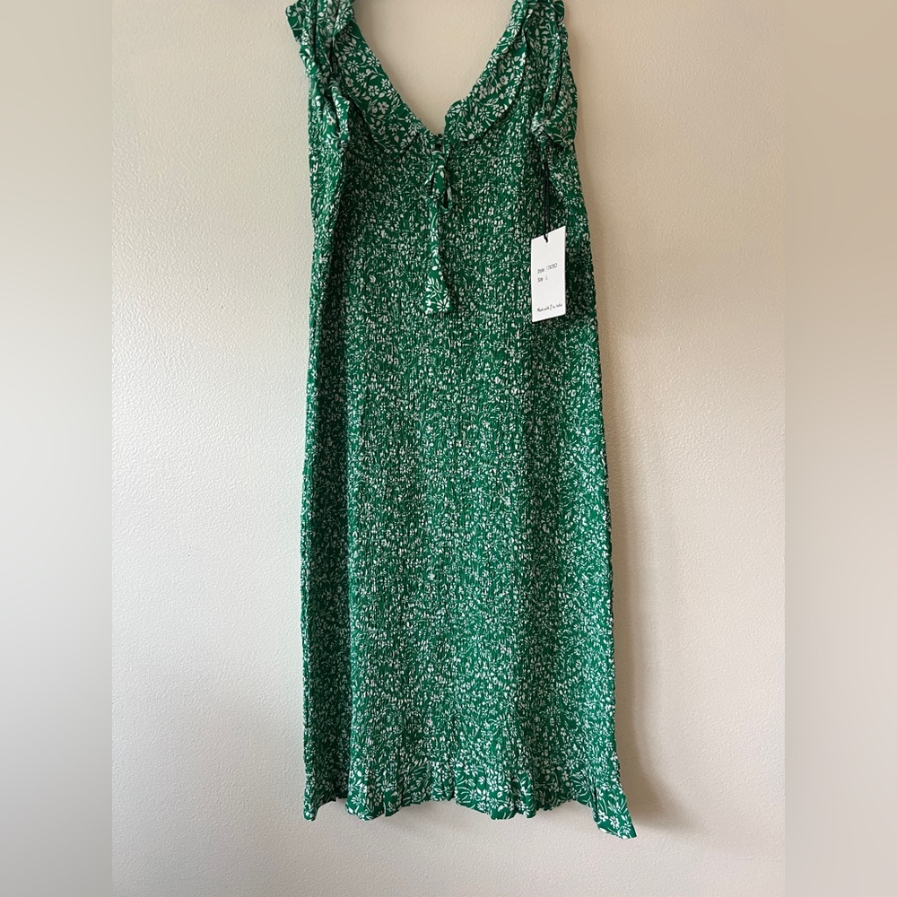 Japna Green and White Ruched Dress